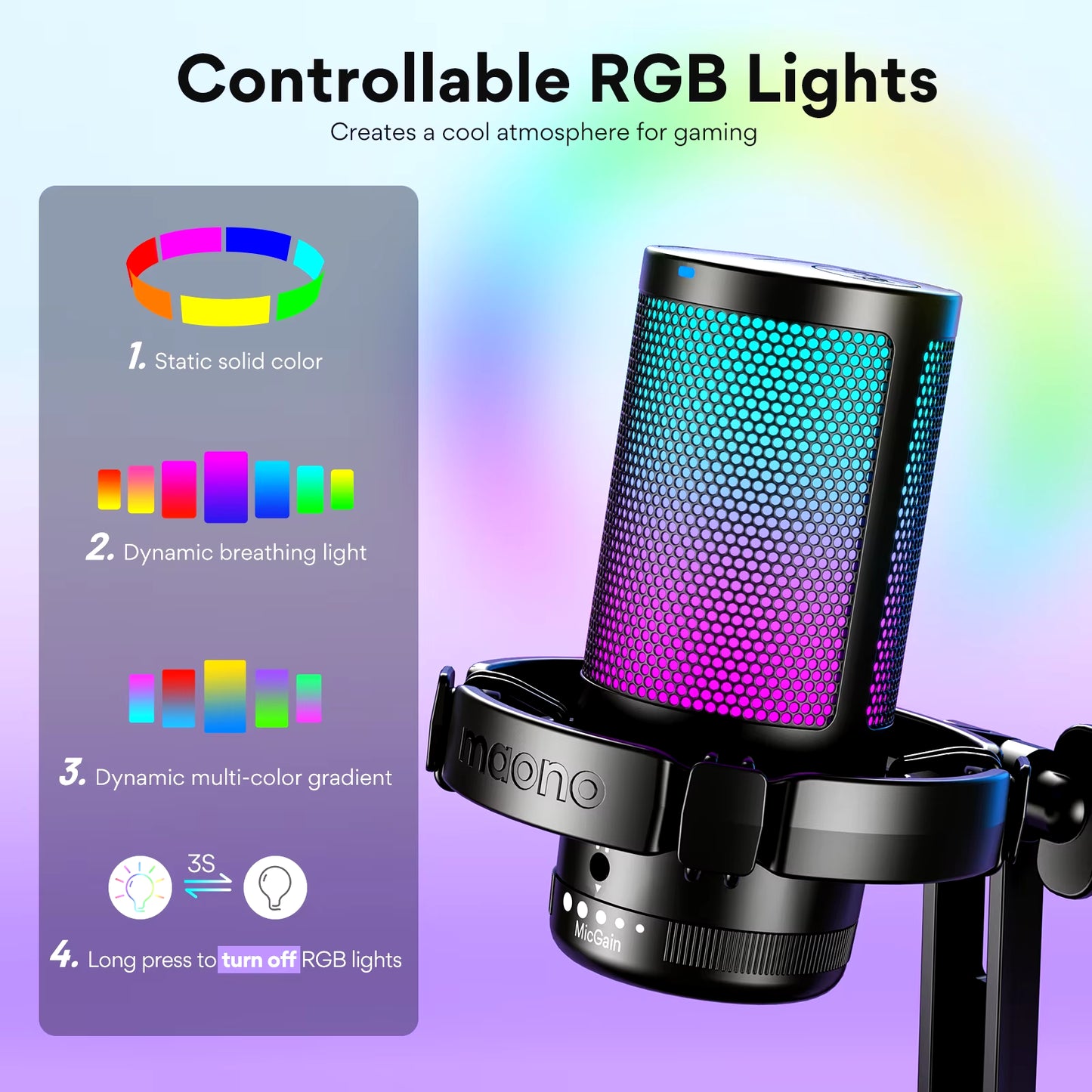 RGB Gaming Mic DGM20 – USB Condenser Microphone with Noise Filter, One-Tap Mute & Mic Gain