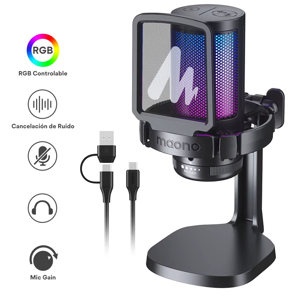 RGB Gaming Mic DGM20 – USB Condenser Microphone with Noise Filter, One-Tap Mute & Mic Gain