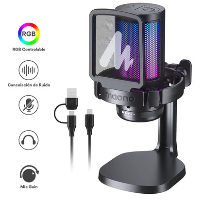 RGB Gaming Mic DGM20 – USB Condenser Microphone with Noise Filter, One-Tap Mute & Mic Gain