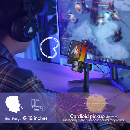 RGB Gaming Mic DGM20 – USB Condenser Microphone with Noise Filter, One-Tap Mute & Mic Gain