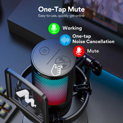 RGB Gaming Mic DGM20 – USB Condenser Microphone with Noise Filter, One-Tap Mute & Mic Gain